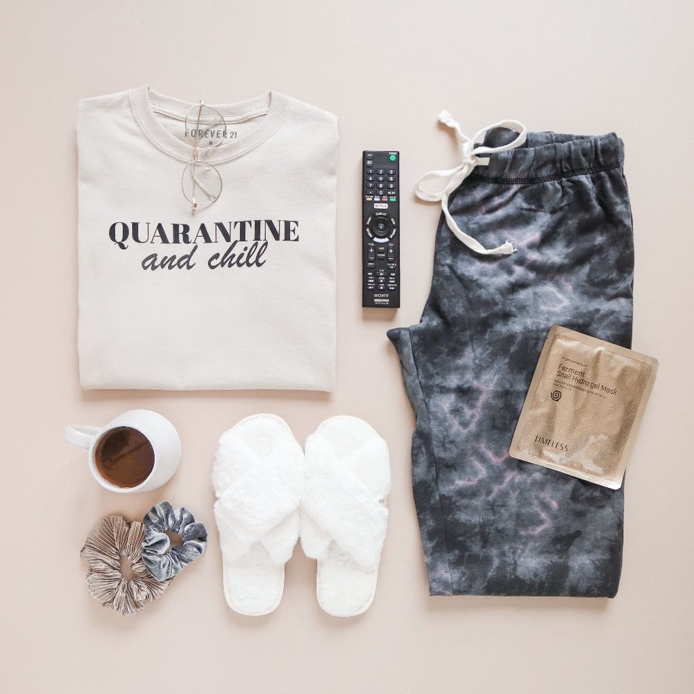 Forever 21 Graphic Tee Quarantine and Chill Plus Size 1XL Cream